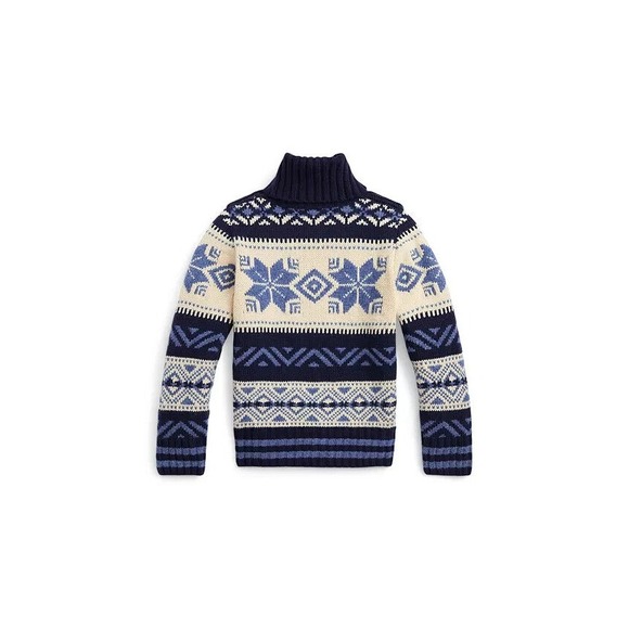 Polo Ralph Lauren Girls Fair Isle Wool Blend Turtleneck Sweater Blue Medium 8 10 - Picture 1 of 3